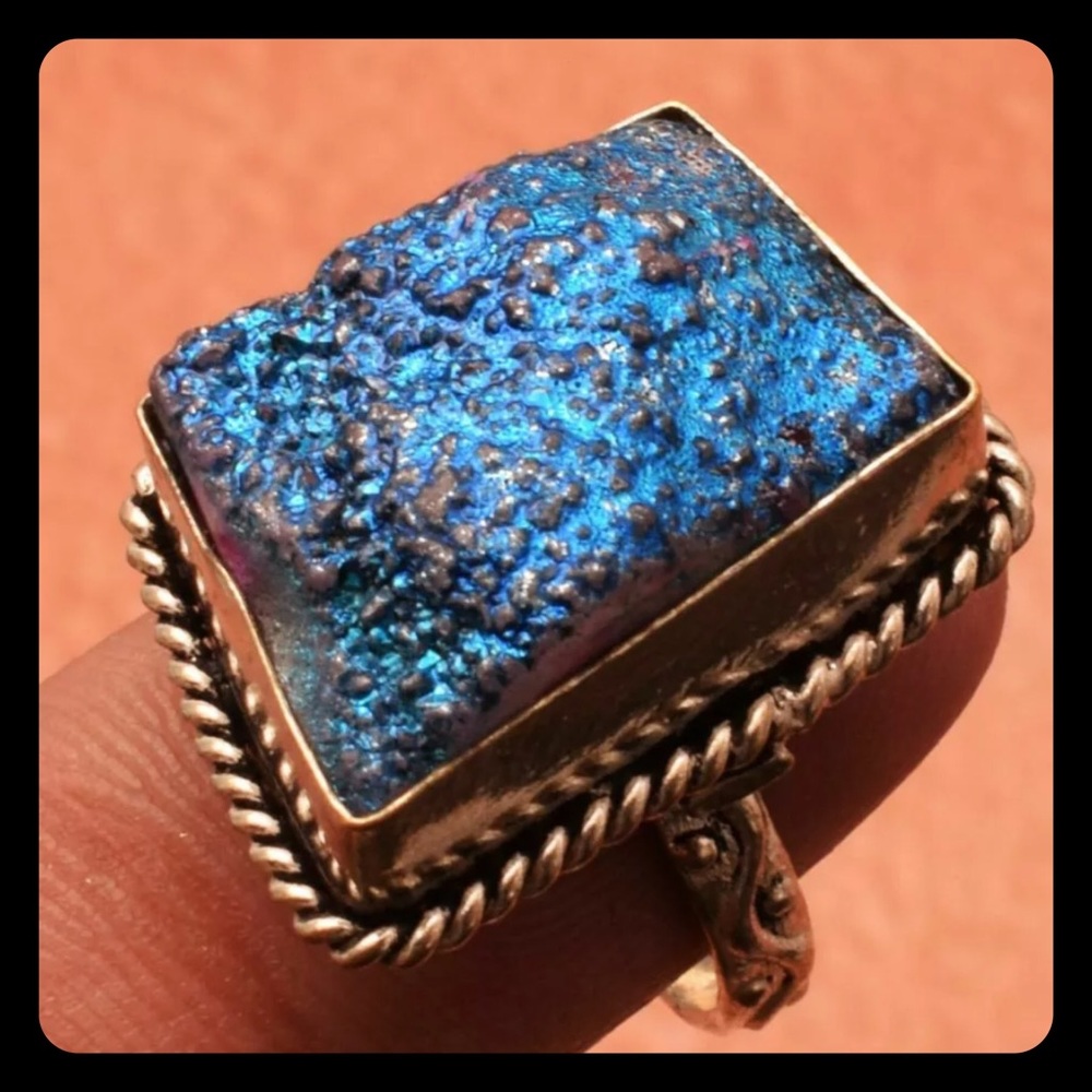 Tibetan Titanium Druzy Silver Boho Handmade Ring